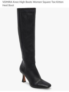 Black Over-the-Knee Square Toe Kitten Heel Boots